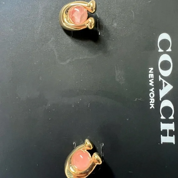 NWT Coach Horse shoe shape with rose quarts stone earrings💕 - Picture 8 of 11